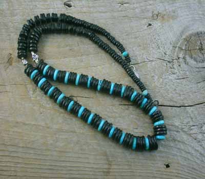 Necklace Jet & Turquoise Rondell 